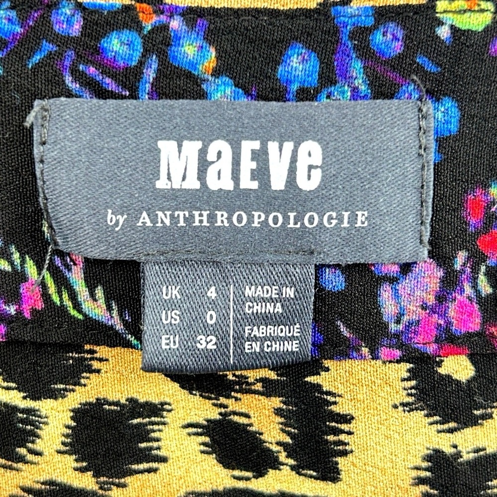 Anthropologie Maeve Morgan Wrap Derby Dress Womens Midi Floral Leopard Sz 0 XS - Picture 7 of 9